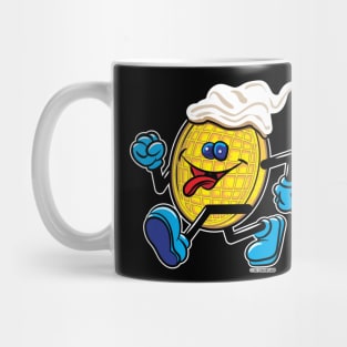 Happy Smiling Waffle Mascot strutting with Blueberries and whipped cream Mug